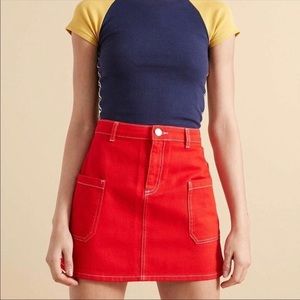 BDG Urban Outfitters Cherry Red Cargo Utility Contrast Stitching Jean Skirt S